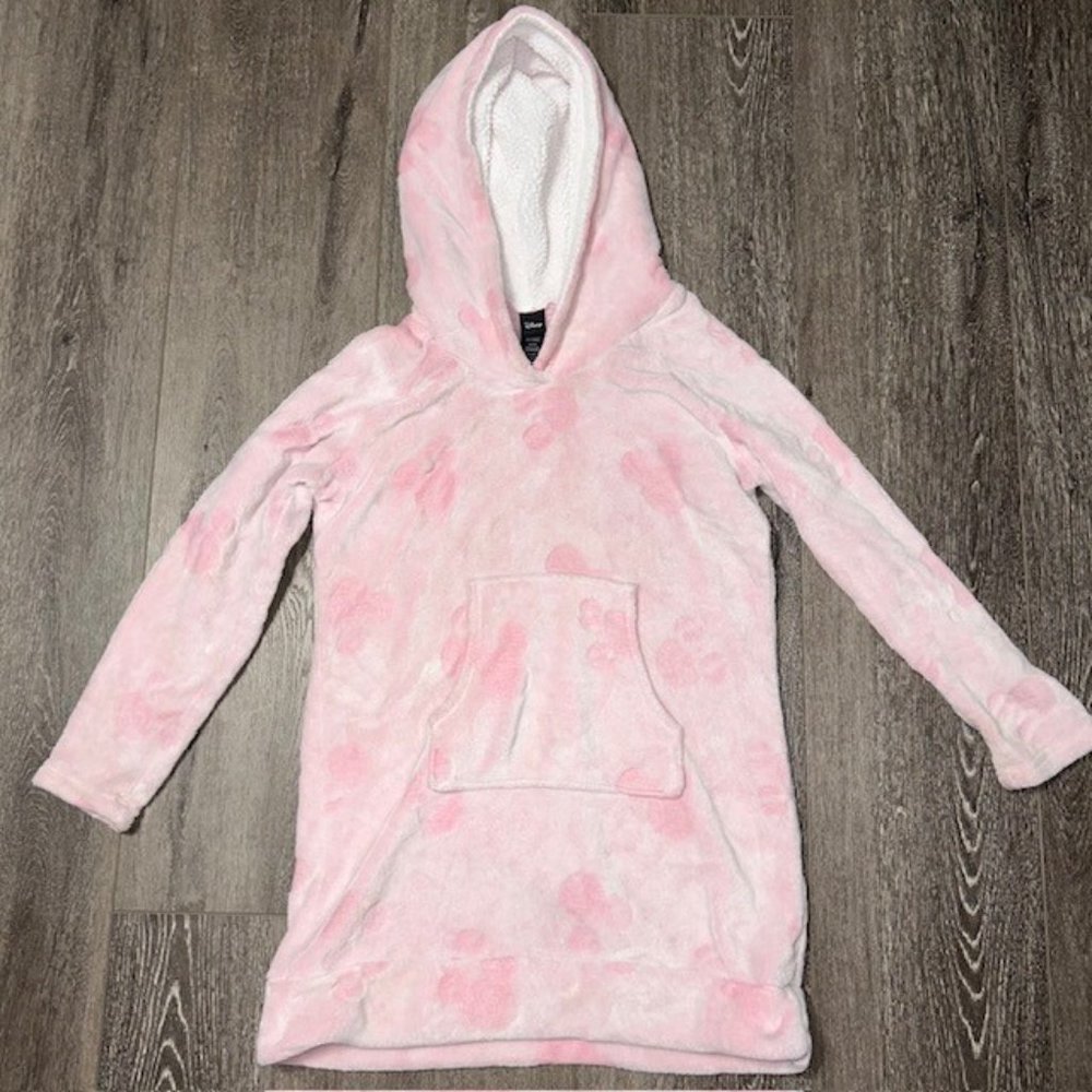 Disney Sherpa Hoodie Plush Minnie Mouse Kangaroo Pocket Tunic Robe Womens Small